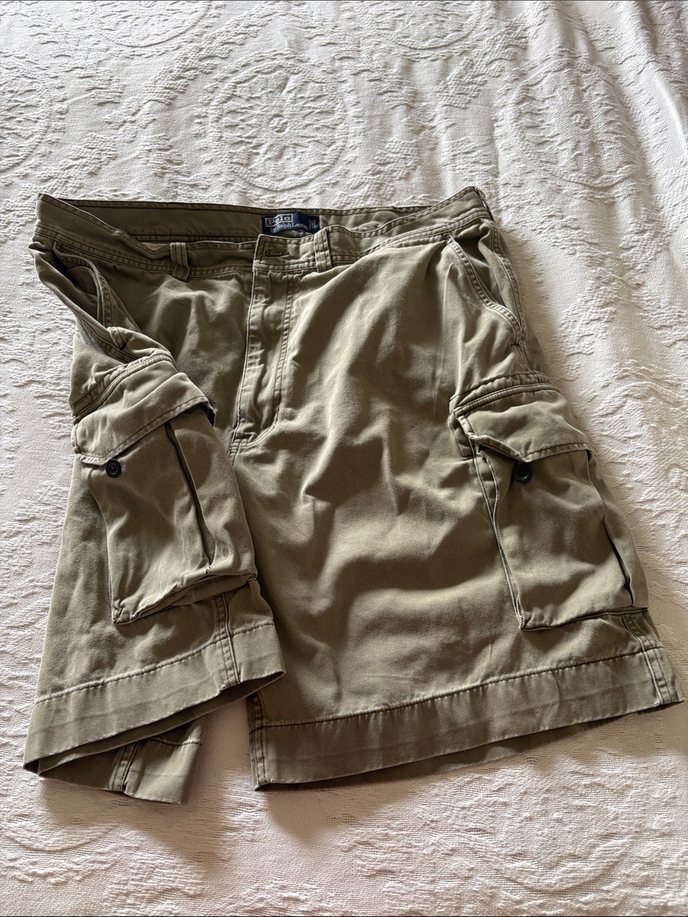 Ralph Lauren Polo Men's Cargo Shorts in Olive Green Missing Button EUC
